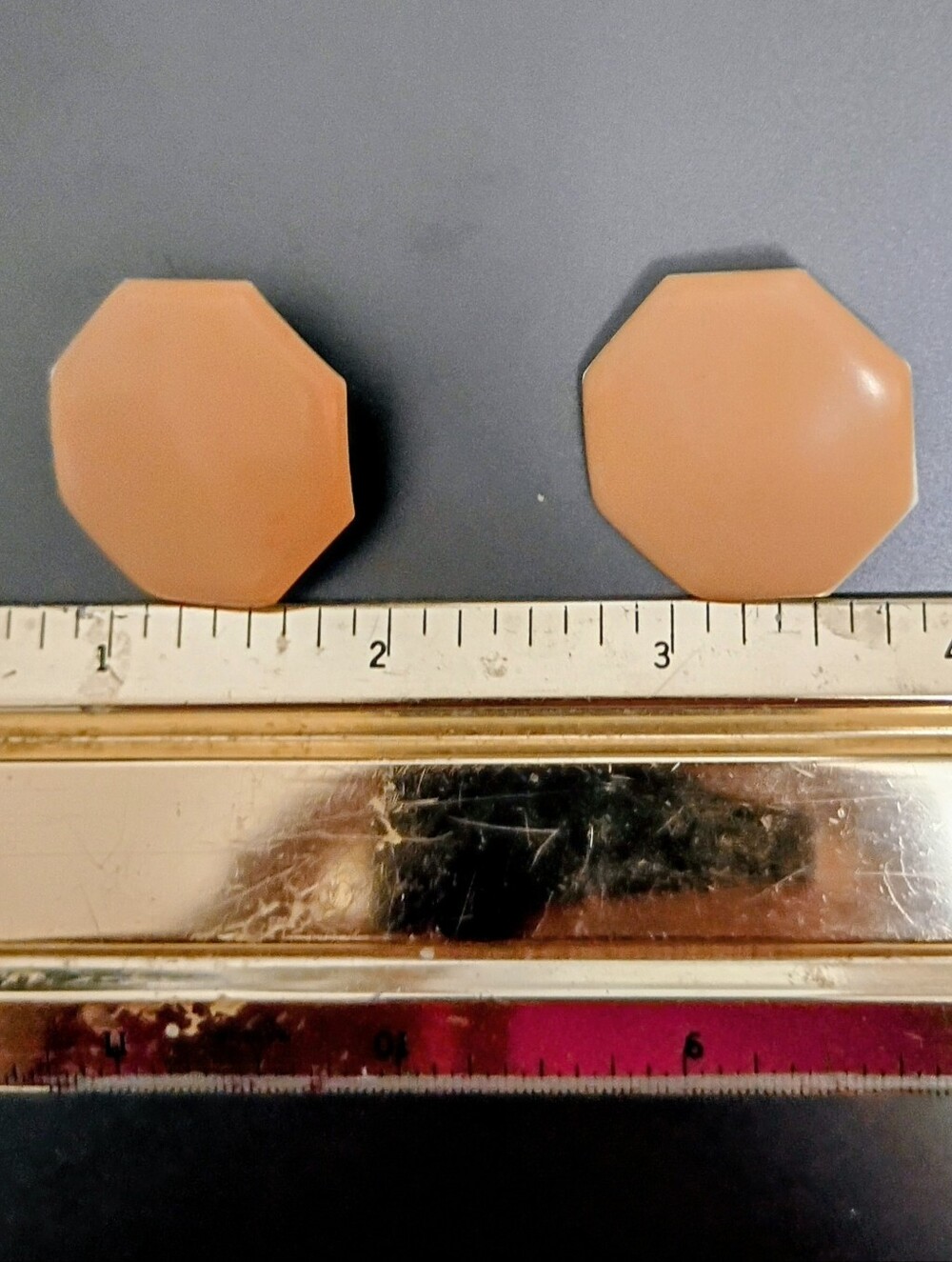 Vintage Octagon Coral Post Pierced  Earrings